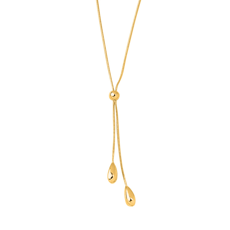 14K Gold Polished Tear Drop Lariat Necklace
