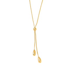 14K Gold Polished Tear Drop Lariat Necklace
