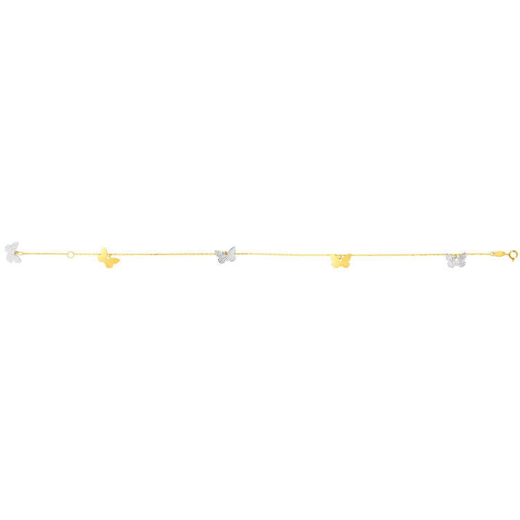 14K Two-Tone Gold Butterfly Anklet
