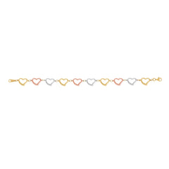 14K Tri-Color Gold Heart Link Bracelet