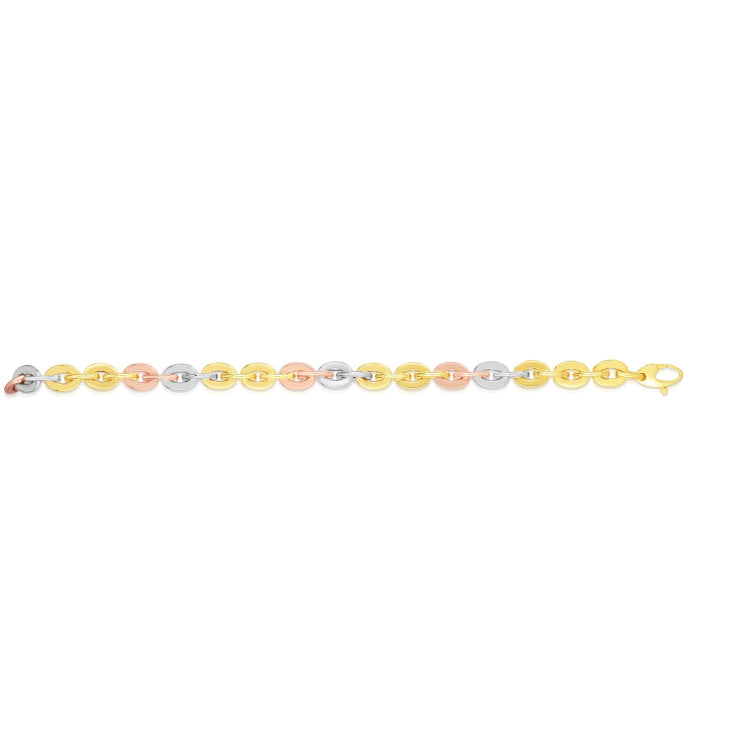 14K Tri-Color Gold Oval Link Bracelet
