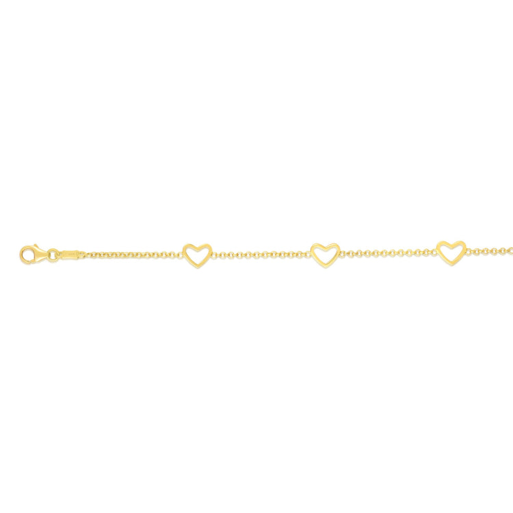 14K Gold Open Heart Bracelet