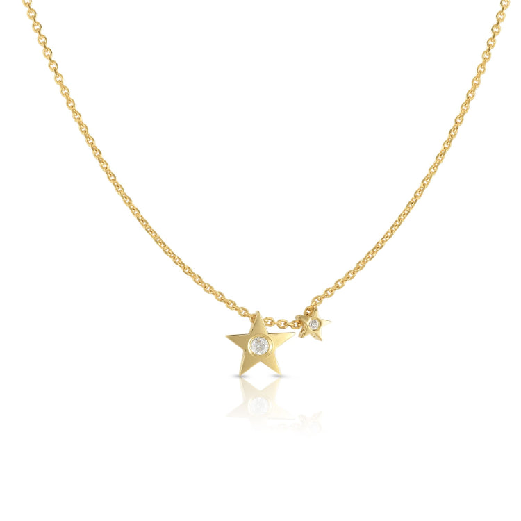 14K Gold .02Ct Diamond Stars Necklace
