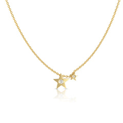 14K Gold .02Ct Diamond Stars Necklace