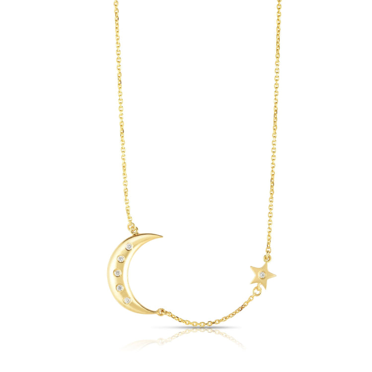 14K Gold .06Ct Diamond Celestial Necklace