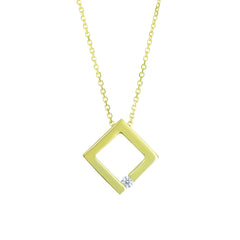 14K Gold .03Ct Diamond Open Square Necklace