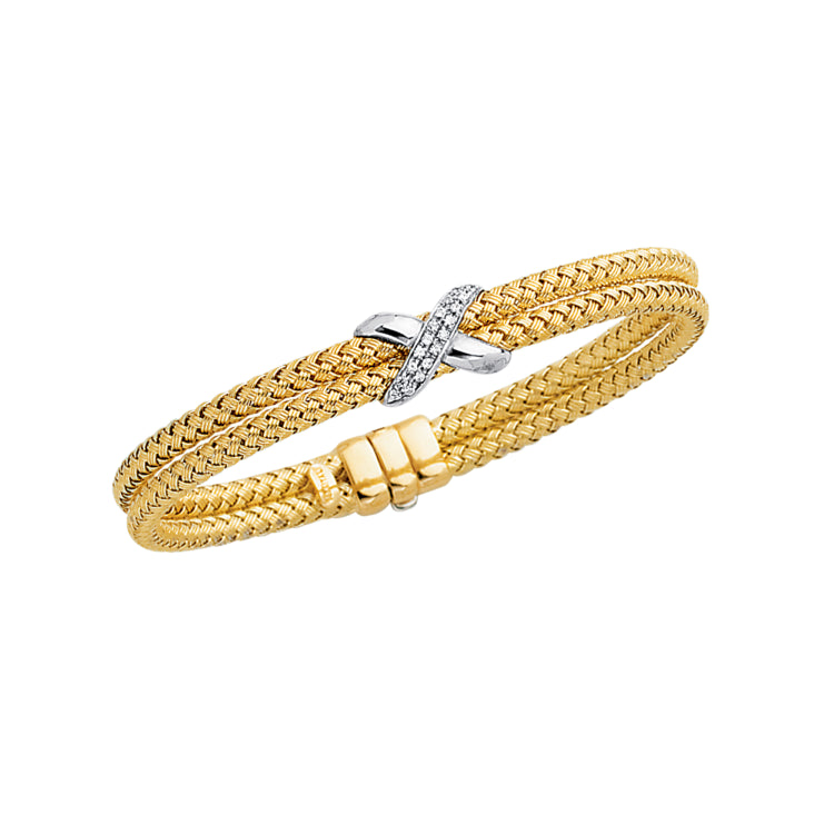 14K Gold .18Ct Diamond X Woven Bangle