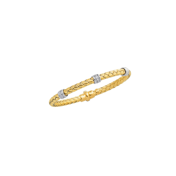 14K Gold .24Ct Diamond Station Woven Bangle