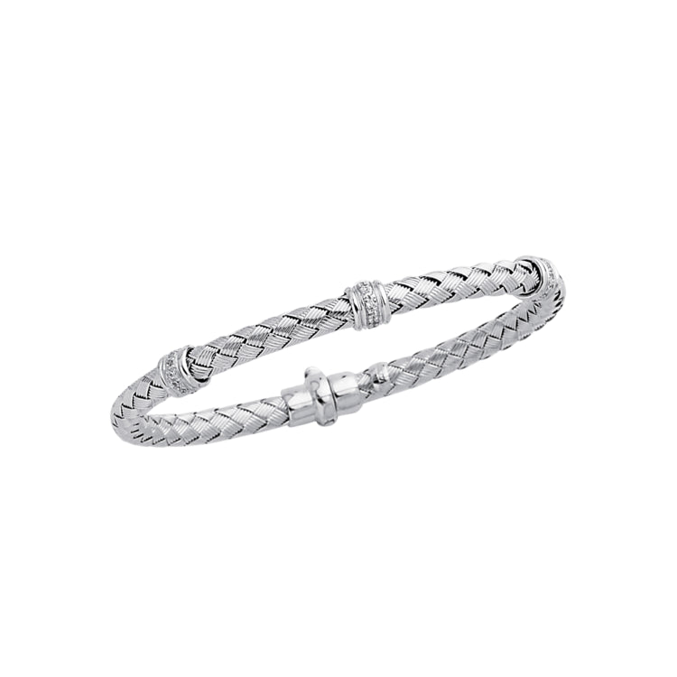 14K Gold .24Ct Diamond Station Woven Bangle
