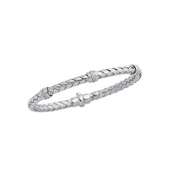 14K Gold .24Ct Diamond Station Woven Bangle