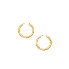 10K Gold 3Mm Diamond Cut Hoop Earring