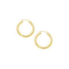 10K Gold 3Mm Diamond Cut Hinged Hoop Earring