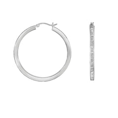 Silver Large Baguette Glitter Earring