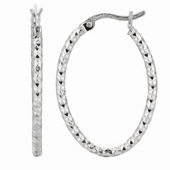 Silver 2X20Mm Diamond Cut Oval Earring