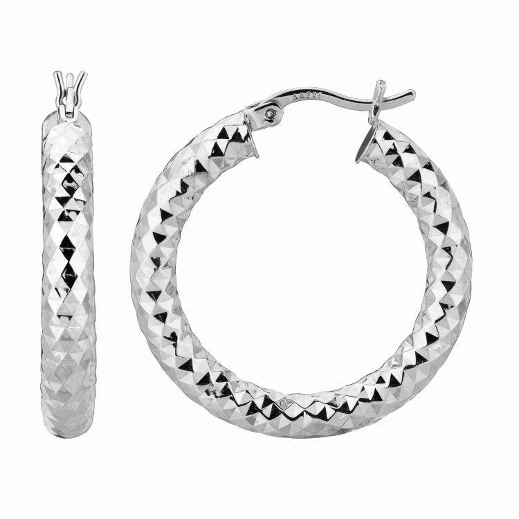 Silver 4X35Mm Diamond Cut Earring