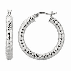 Silver 4X35Mm Diamond Cut Earring