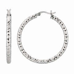 Silver 4X25Mm Diamond Cut Earring