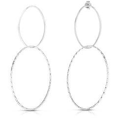 Silver Large Double Oval Drop Earring