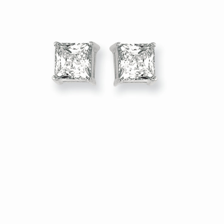 Silver 6Mm Princess Cz Earring