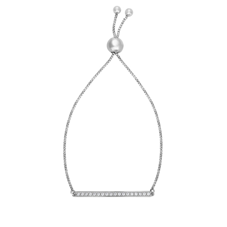 Sterling Silver Cz Bar Friendship Bracelet
