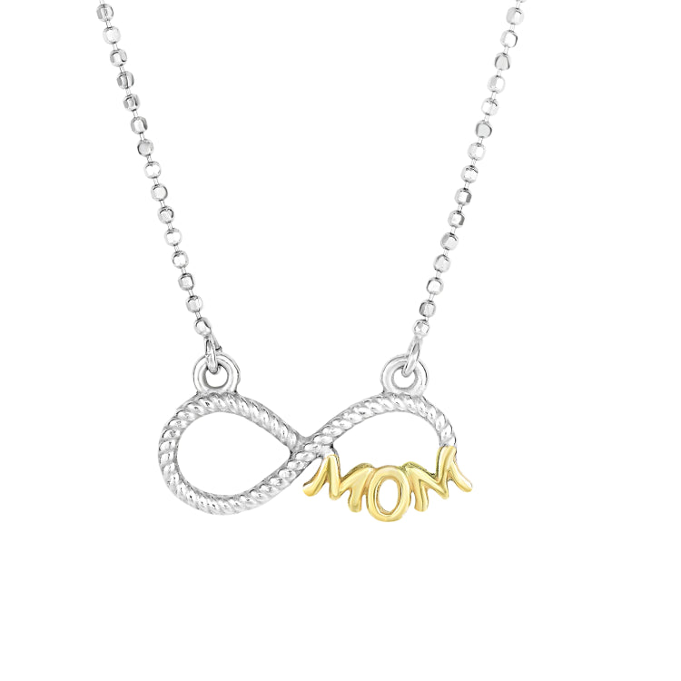 Silver Two-Tone Cz Infinity Mom Necklace