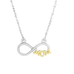 Silver Two-Tone Cz Infinity Mom Necklace