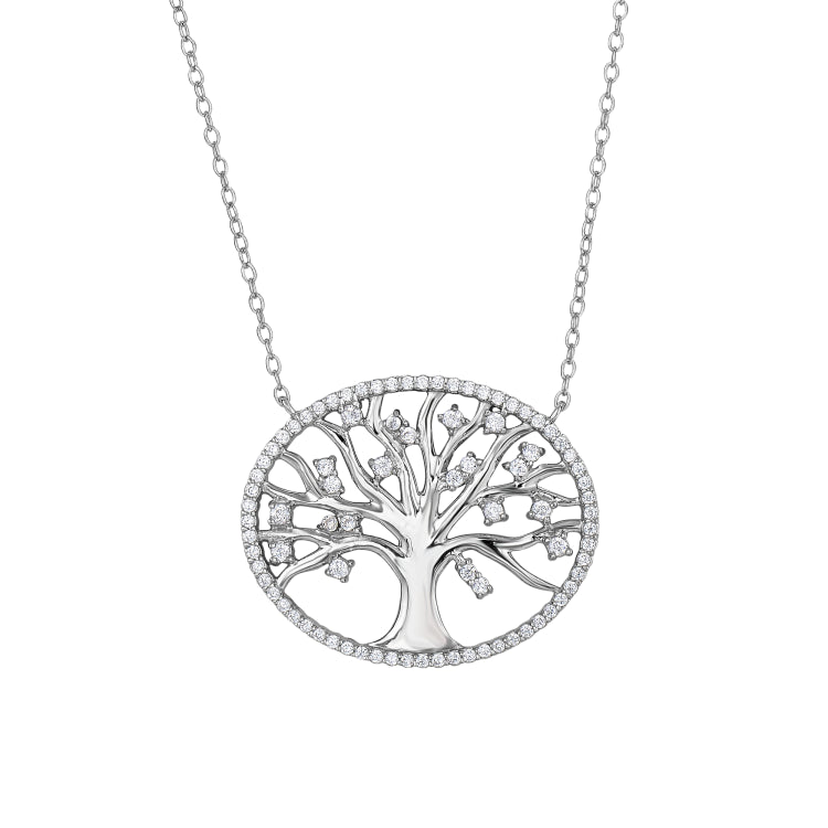 Silver Cz Tree Of Life Necklace