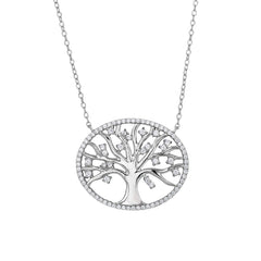 Silver Cz Tree Of Life Necklace