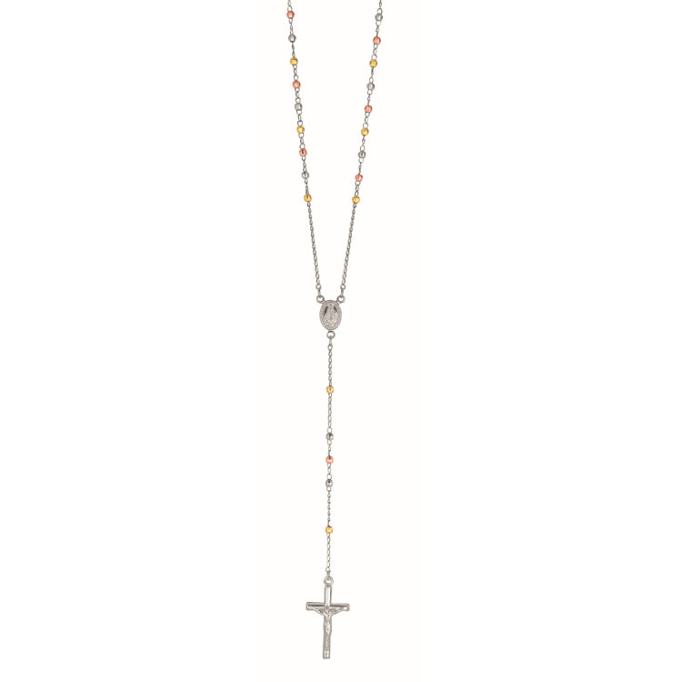 Silver Tri-Color Rosary Necklace