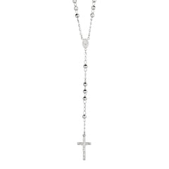 Silver Diamond Cut Large Bead Rosary Necklace