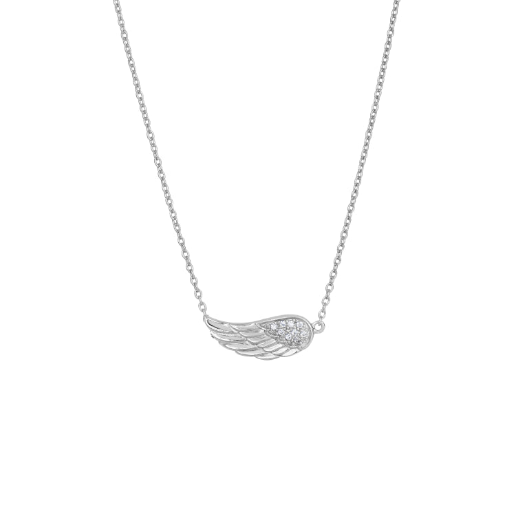 Silver Cz Sideways Angel Wing Necklace