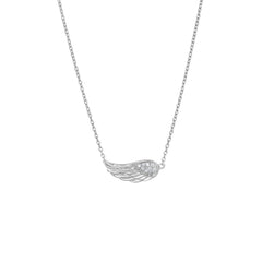 Silver Cz Sideways Angel Wing Necklace