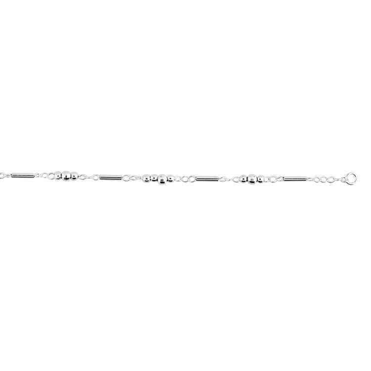 Silver Triple Bead Station And Bar Anklet