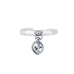 Silver Dangle Cz Heart Toe Ring