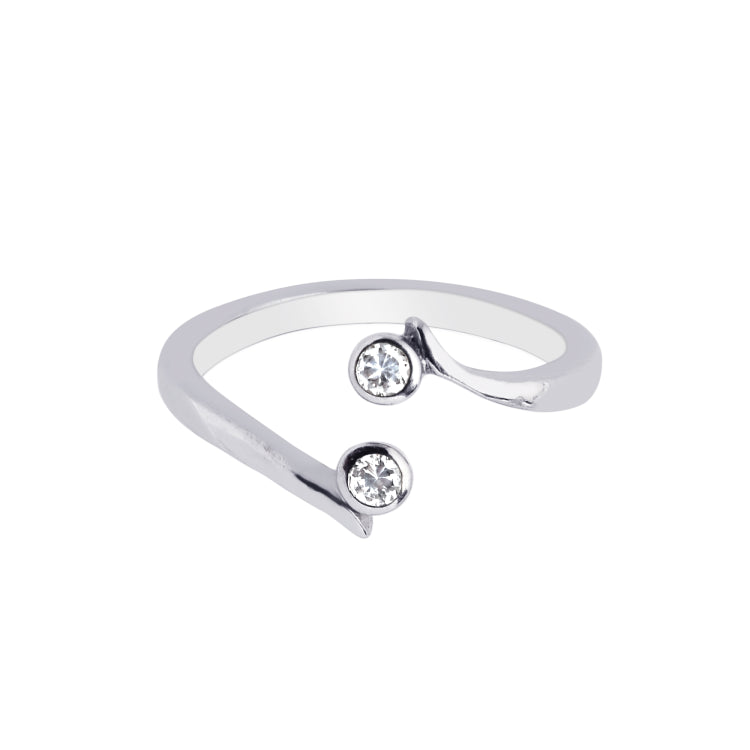 Silver Bypass Toe Ring With Two Bezel Set Cz