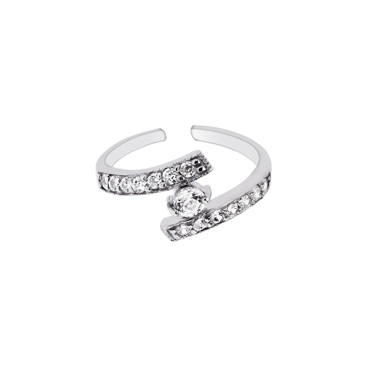 Silver Cz Bypass Toe Ring With Round Solitaire Cz