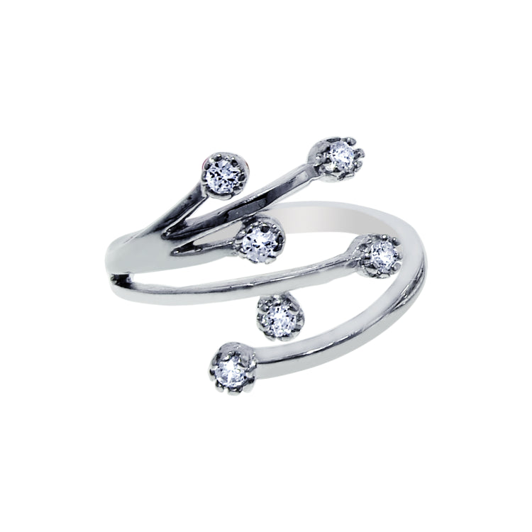 Silver Bypass Scattered Cz Toe Ring