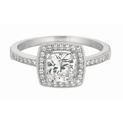 Silver Cushion Cz With Halo Ring