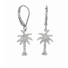 Silver Cz Palm Tree Dangle Earrings