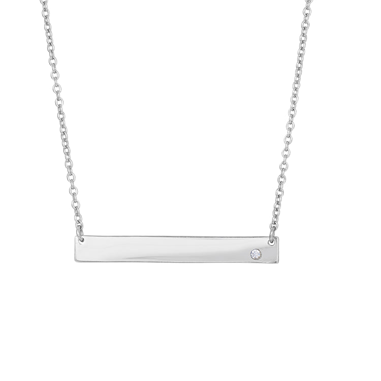 Silver Id Bar With Cz Accent Necklace