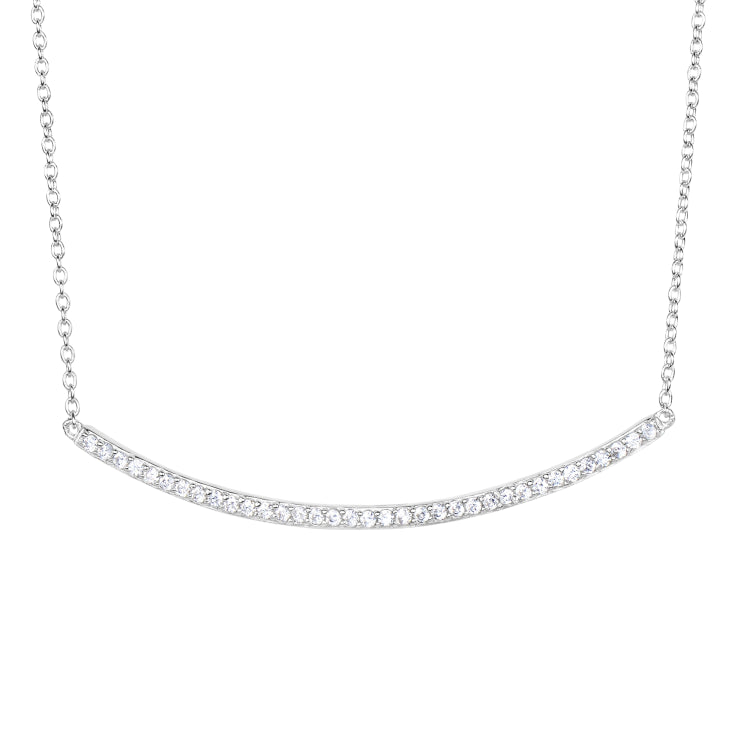 Silver Cz Curved Bar Necklace
