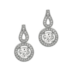 Silver Round Cz With Halo Drop Earrings