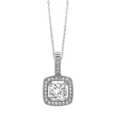 Silver Cushion Cz With Halo Necklace