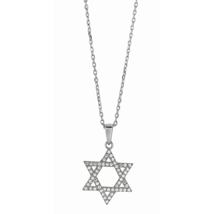 Silver Cz Star Of David Necklace