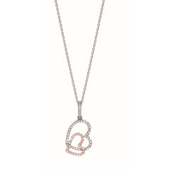 Silver Two-Tone Interlocking Cz Heart Necklace