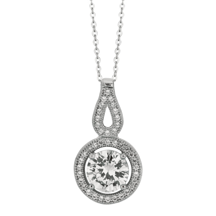 Silver Round Cz With Halo Necklace