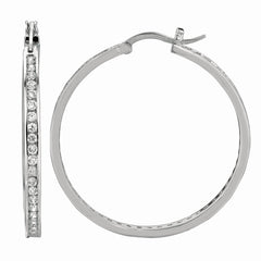 Silver Hinged 3X35Mm Cz Hoop Earrings