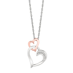 Silver Diamond Accent .03Ct Two Tone Interlocked Hearts Necklace