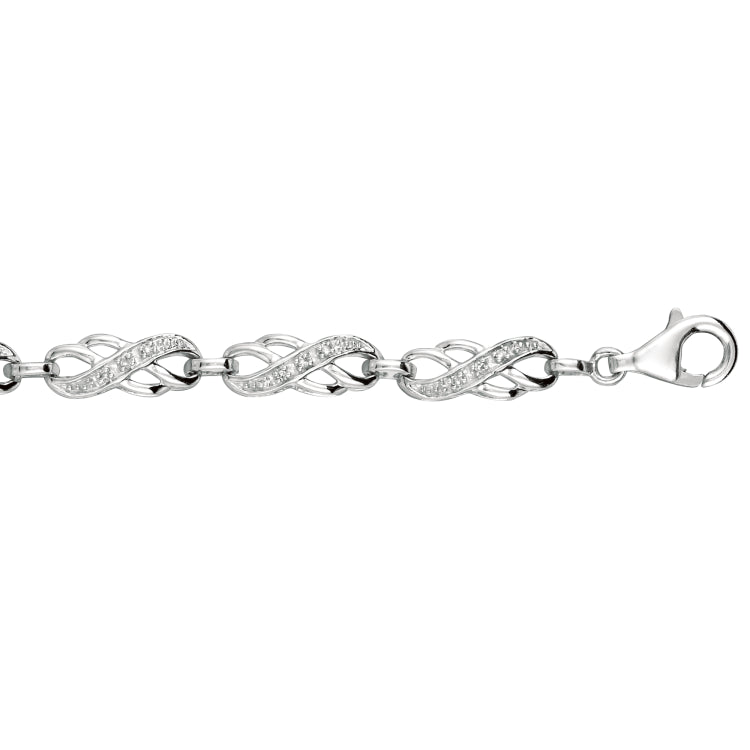 Silver Double Infinity .10Ct Diamond Accent Link Bracelet