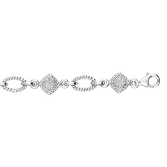 Silver Open Oval Rope .25Ct Diamond Accent Link Bracelet